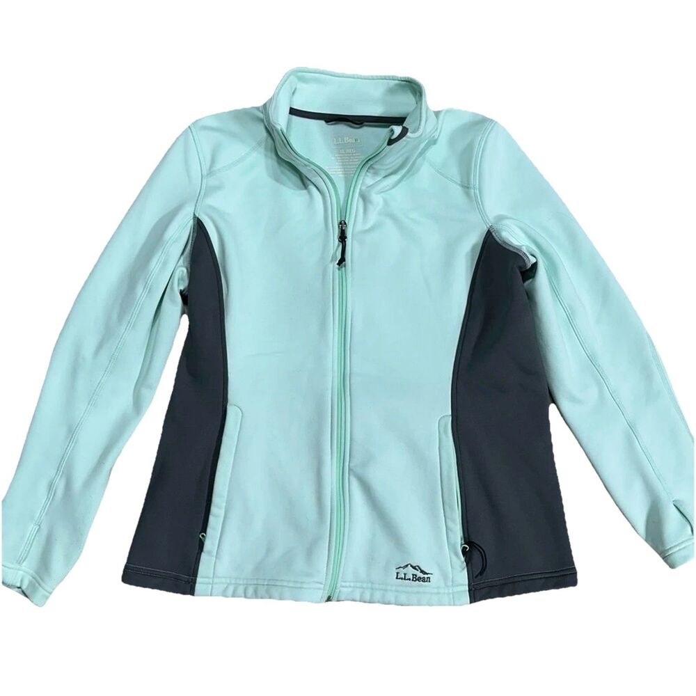 LL Bean Women’s XL ThermaStretch Fleece Jacket Full Zip Jacket Mint Green Gray